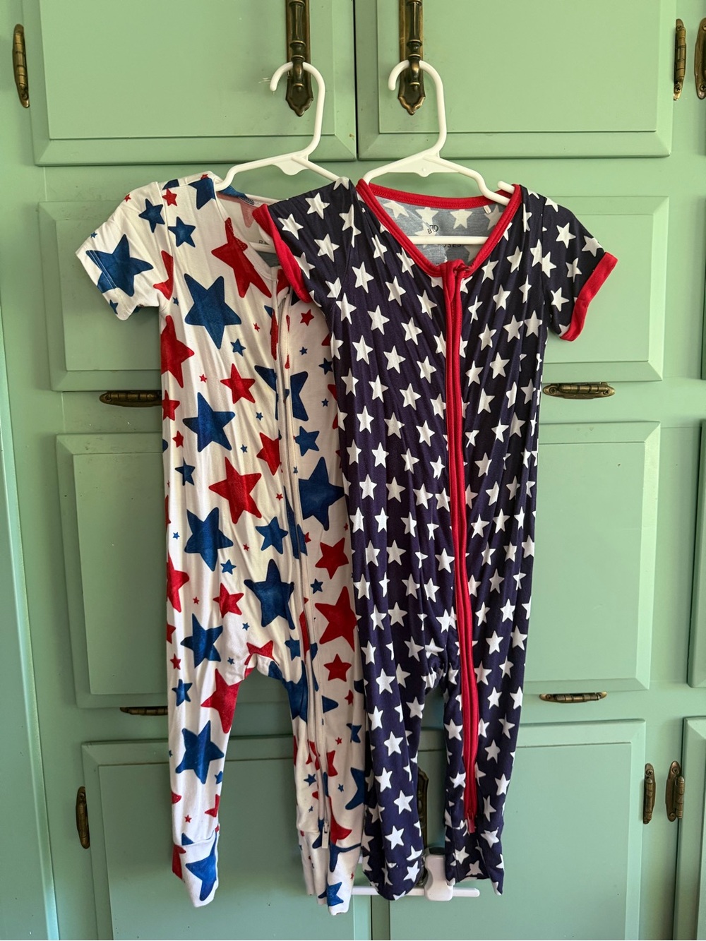 Kids Star-Print Short-Sleeve Pajama Romper - Red, White & Blue